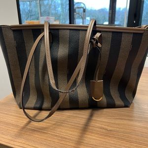 Used condition, 100% Authentic Fendi Pequin Stripe Tote Bag Large. No box.